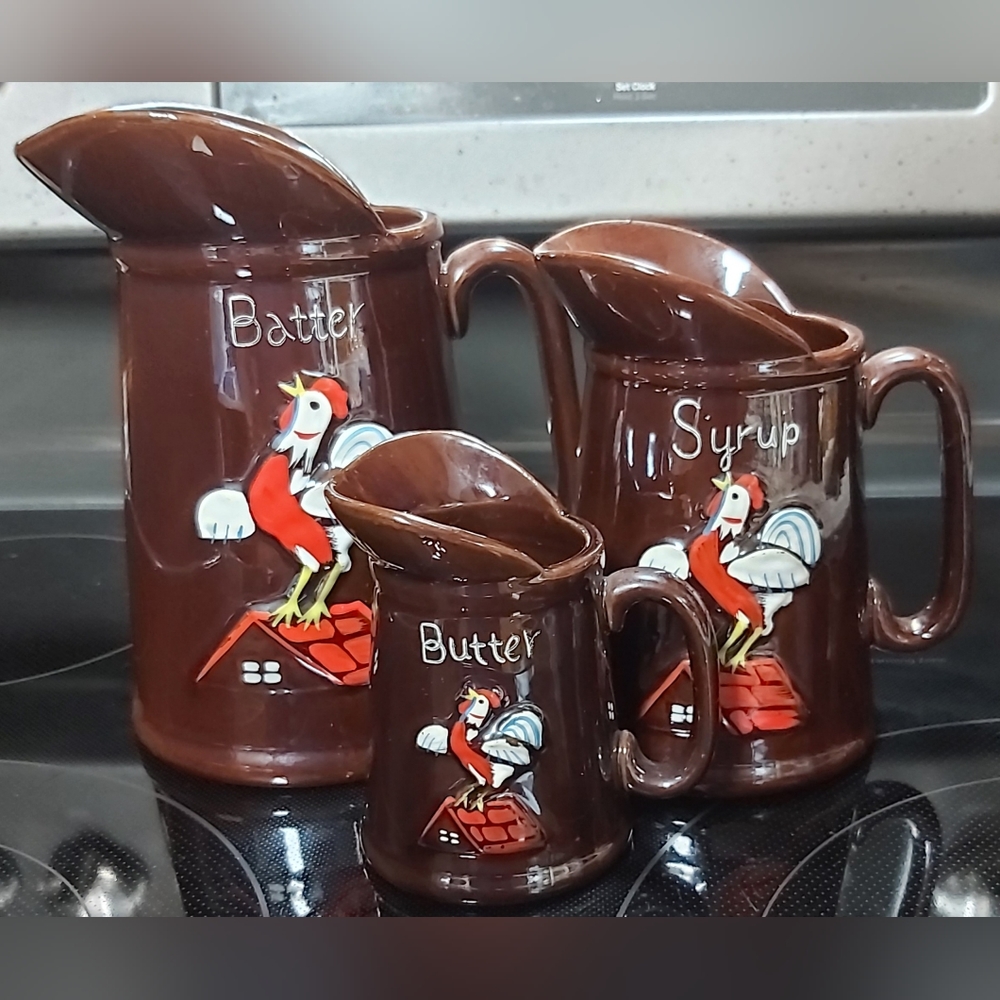 Vintage Redware Pancake set